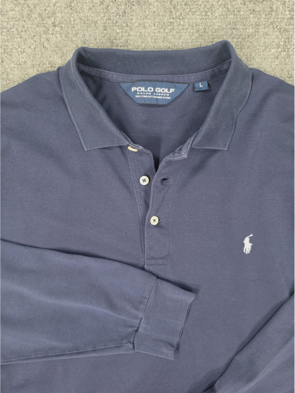 Polo Golf Ralph Lauren Mens L Long Sleeve Polo Shirt Navy Blue Pima Cotton